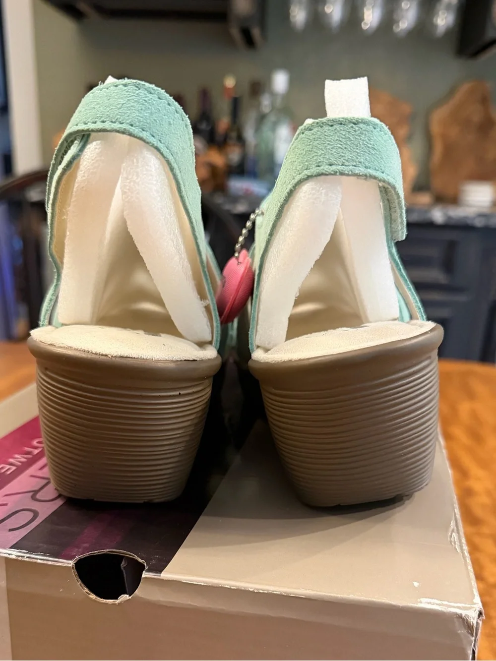 SKECHERS women’s Parallel Stylin Suede Wedge Mint Green Sandals